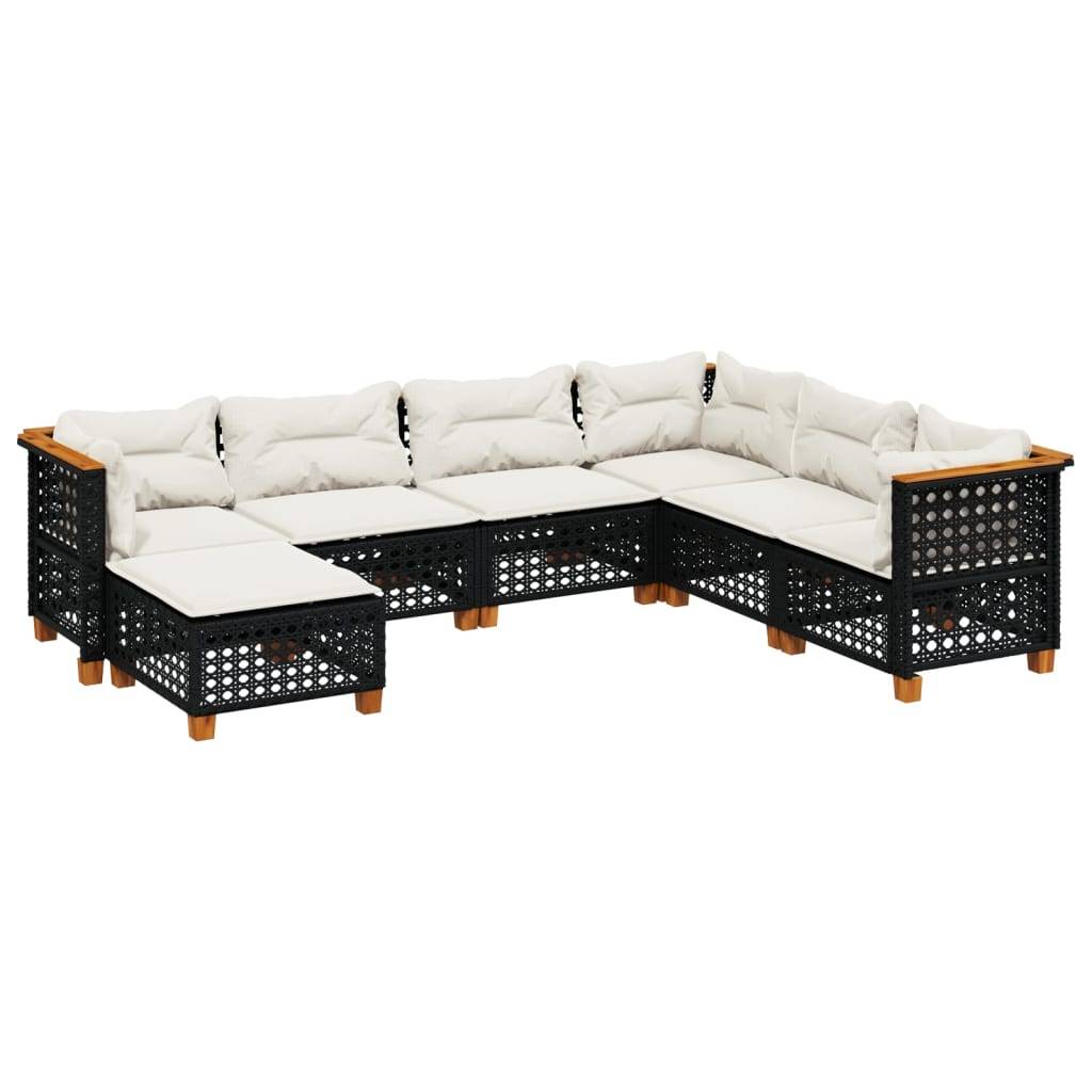vidaXL 7-tlg. Garten-Sofagarnitur mit Kissen Schwarz Poly Rattan