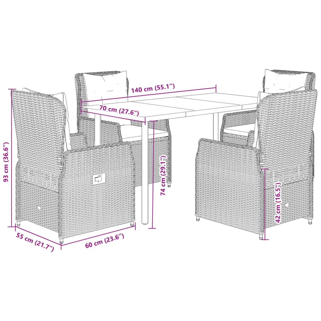 vidaXL 5-tlg. Garten-Essgruppe mit Kissen Schwarz Poly Rattan