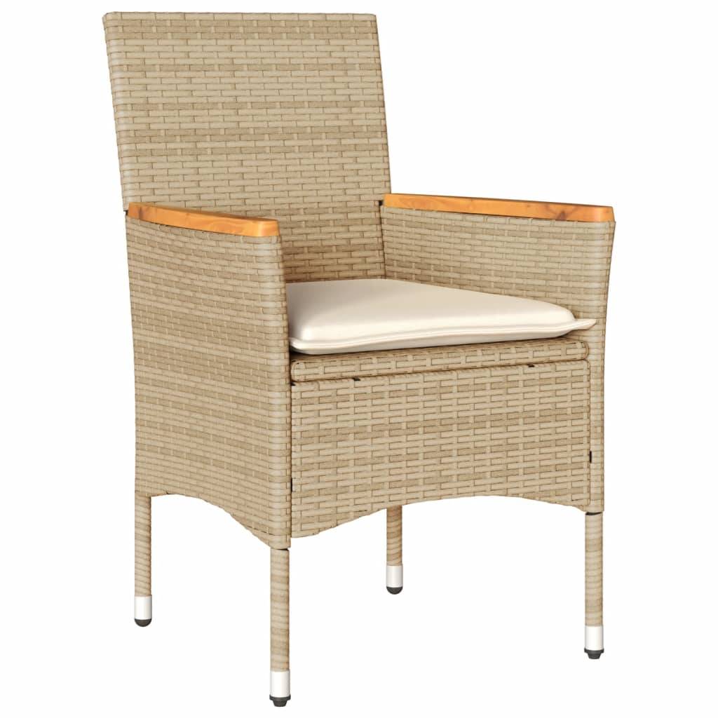vidaXL 5-tlg. Garten-Essgruppe mit Kissen Beige Poly Rattan und Glas