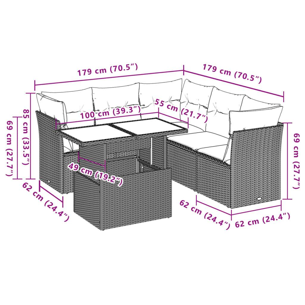 vidaXL 6-tlg. Garten-Sofagarnitur mit Kissen Schwarz Poly Rattan