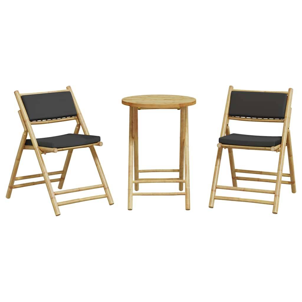 vidaXL 3-tlg. Bistro-Set Klappbar mit Dunkelgrauen Kissen Bambus