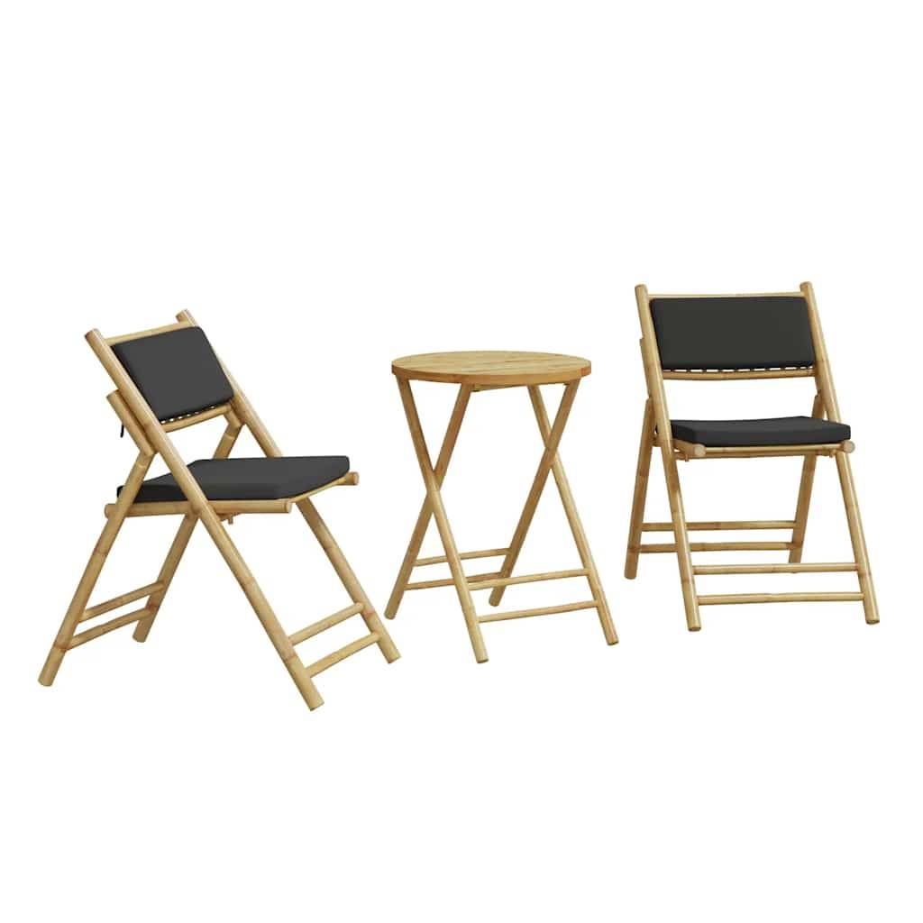 vidaXL 3-tlg. Bistro-Set Klappbar mit Dunkelgrauen Kissen Bambus