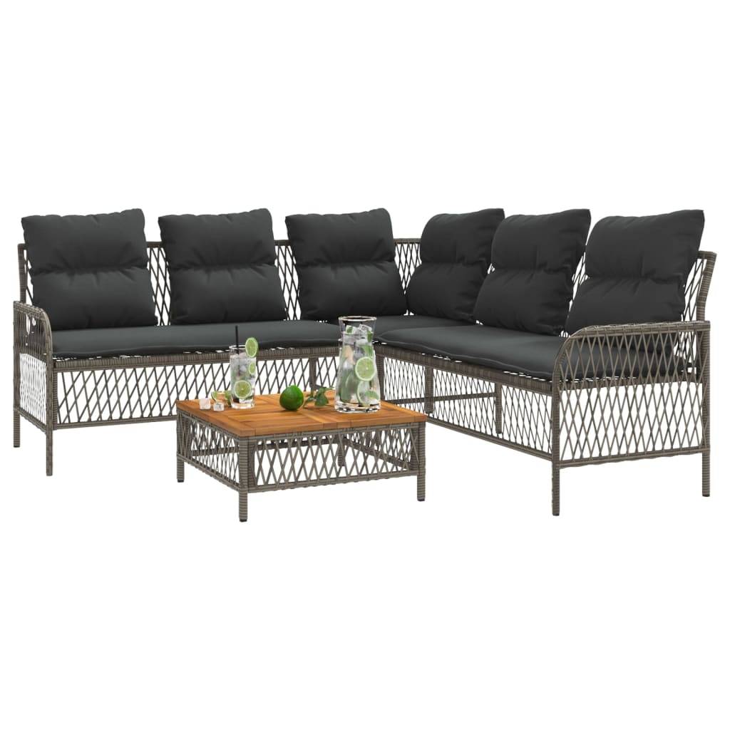 vidaXL 2-tlg. Garten-Sofagarnitur mit Auflagen Poly Rattan Grau
