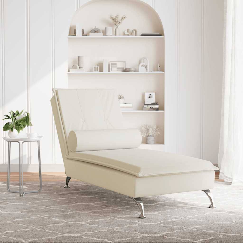 vidaXL Massage-Chaiselongue mit Nackenrolle Creme Samt