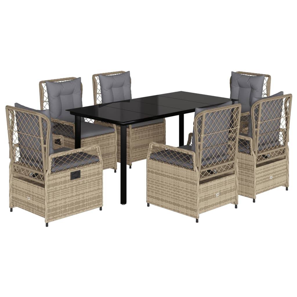 vidaXL 7-tlg. Garten-Essgruppe mit Kissen Beige Poly Rattan
