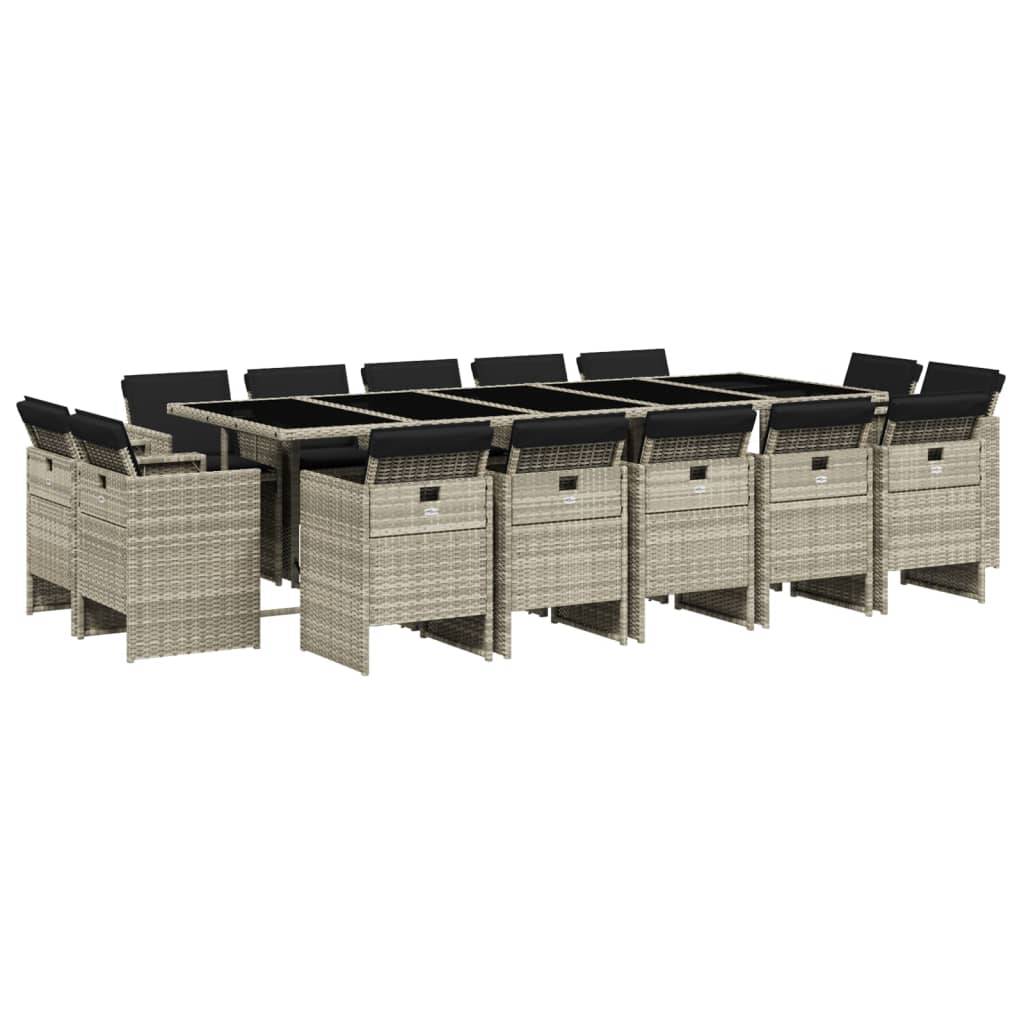 vidaXL 15-tlg. Garten-Essgruppe mit Kissen Hellgrau Poly Rattan