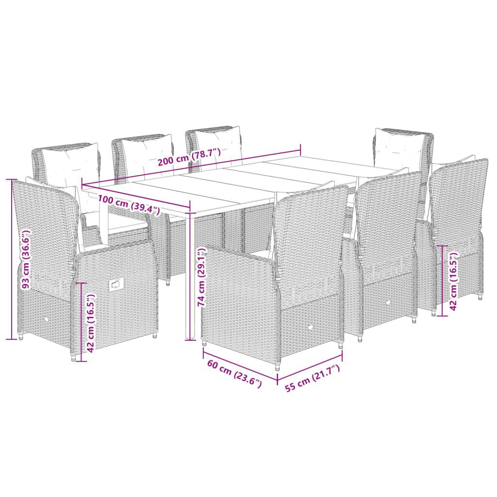 vidaXL 9-tlg. Garten-Essgruppe mit Kissen Beige Poly Rattan
