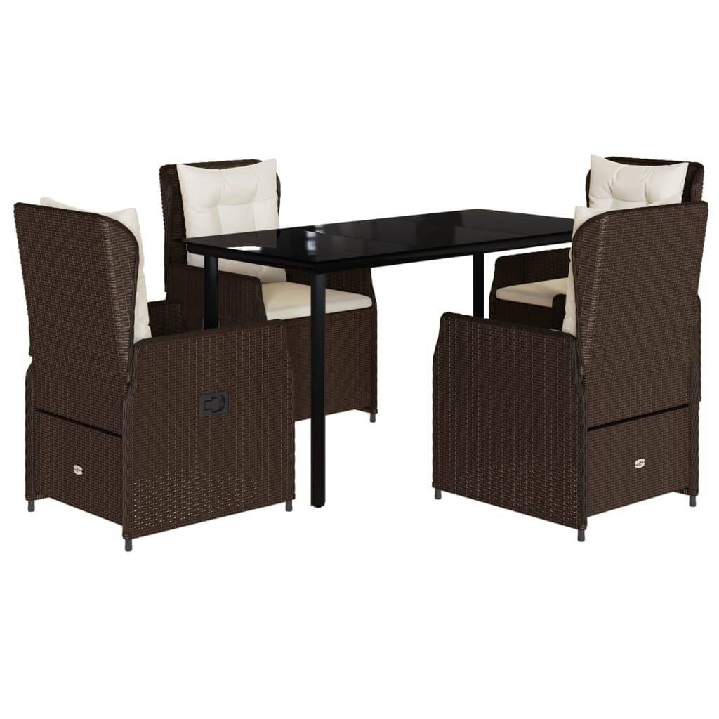 vidaXL 5-tlg. Garten-Essgruppe mit Kissen Braun Poly Rattan