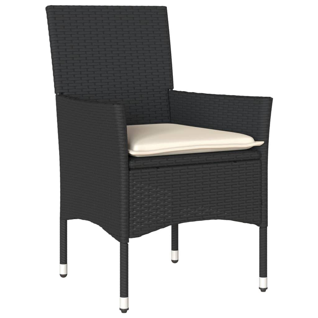 vidaXL 7-tlg. Garten-Essgruppe mit Kissen Schwarz Poly Rattan Akazie