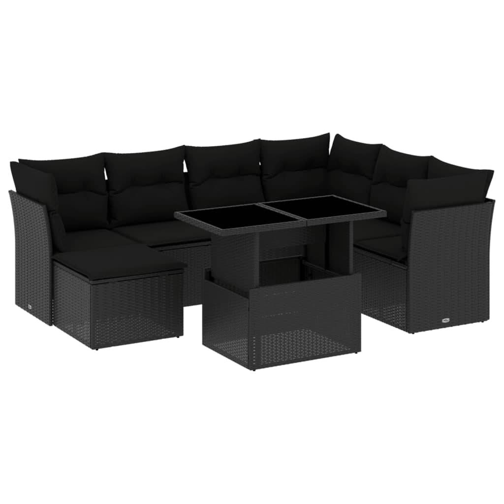 vidaXL 8-tlg. Garten-Sofagarnitur mit Kissen Schwarz Poly Rattan