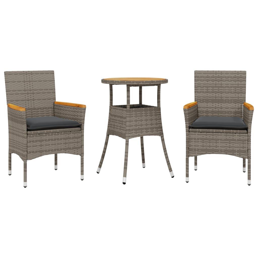 vidaXL 3-tlg. Garten-Essgruppe mit Kissen Grau Poly Rattan Akazie