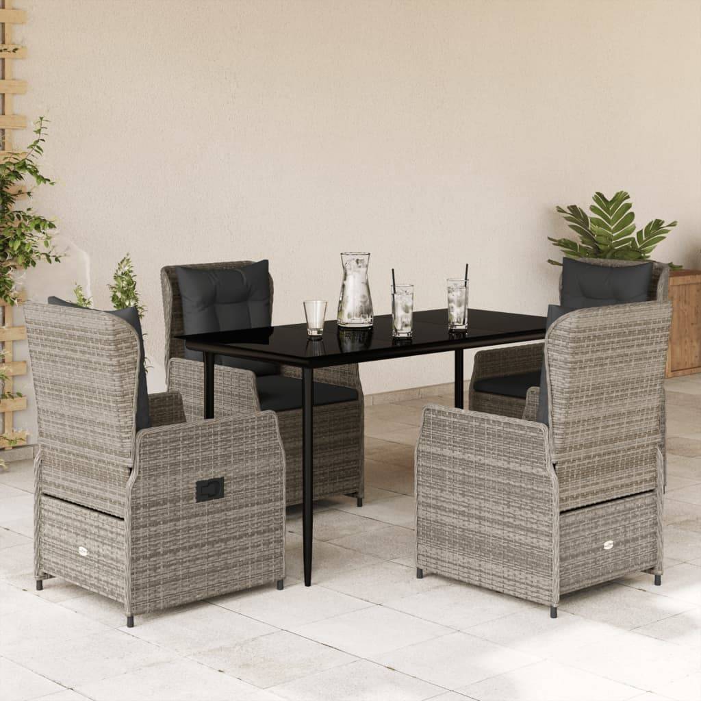 vidaXL 5-tlg. Garten-Essgruppe mit Kissen Grau Poly Rattan