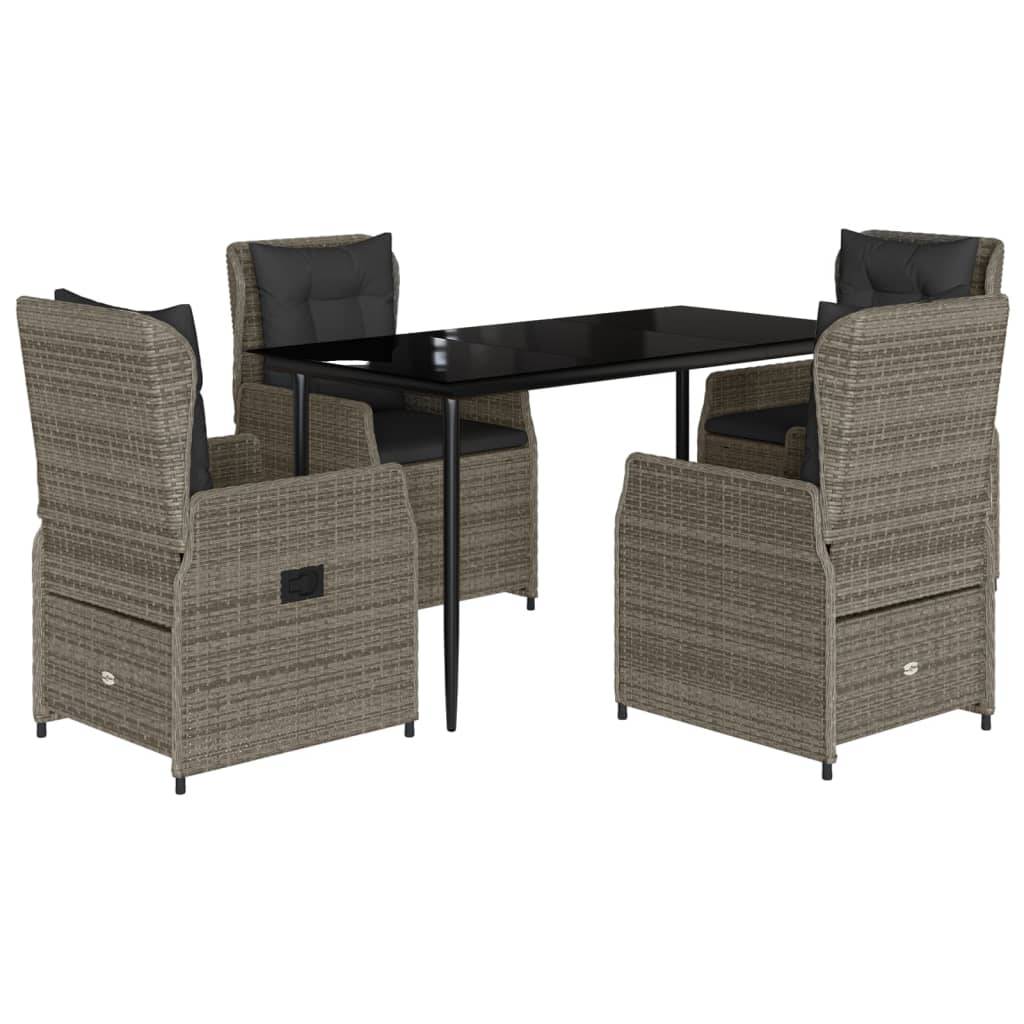 vidaXL 5-tlg. Garten-Essgruppe mit Kissen Grau Poly Rattan