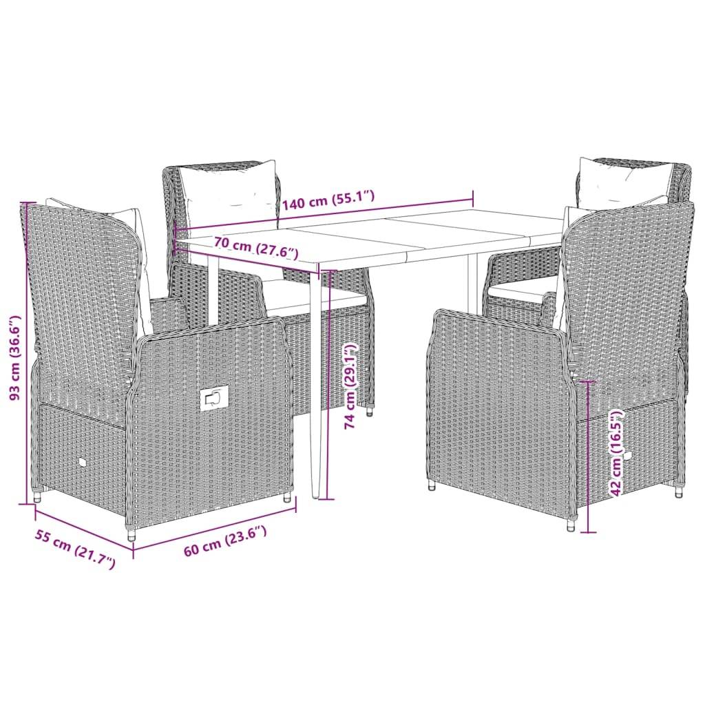 vidaXL 5-tlg. Garten-Essgruppe mit Kissen Grau Poly Rattan