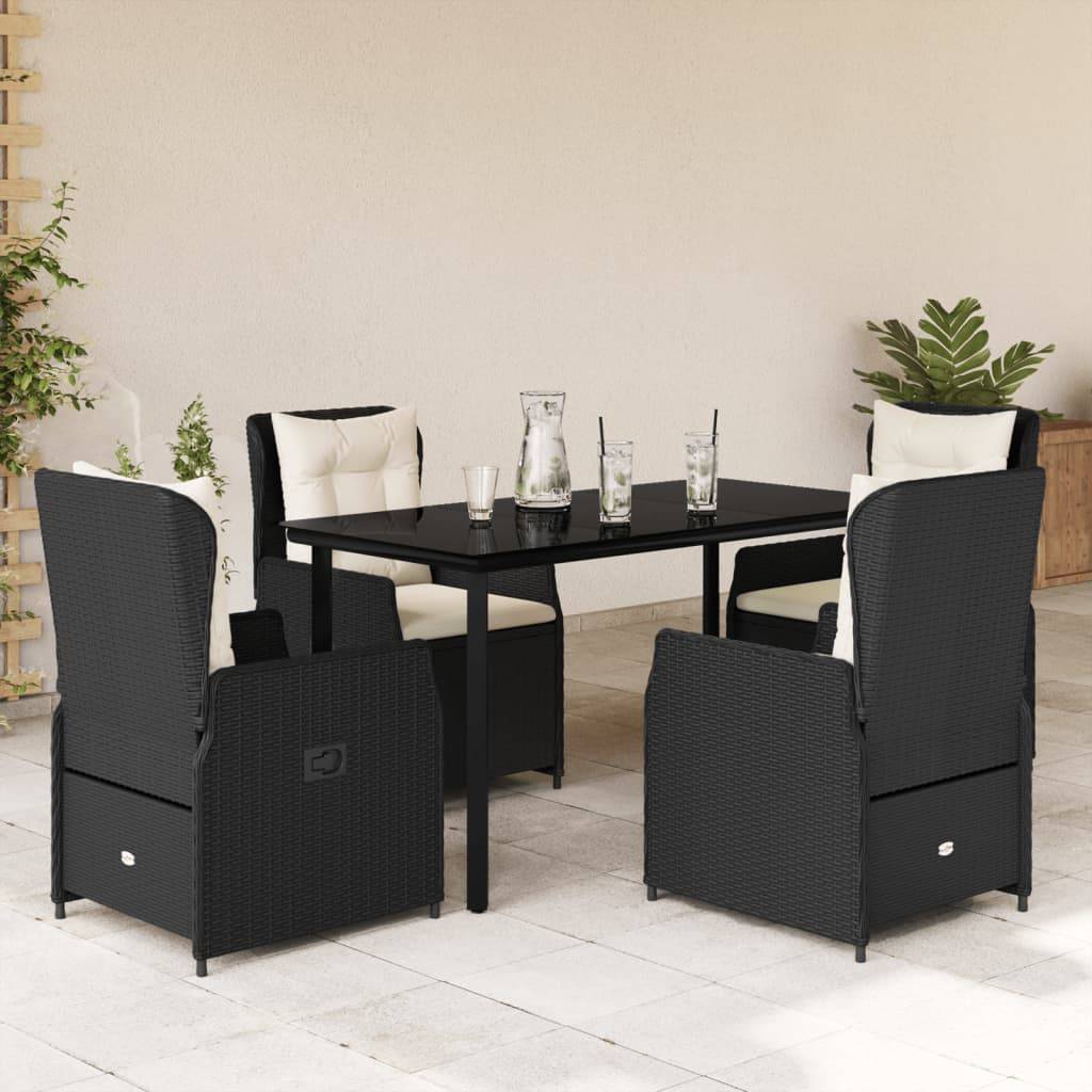 vidaXL 5-tlg. Garten-Essgruppe mit Kissen Schwarz Poly Rattan