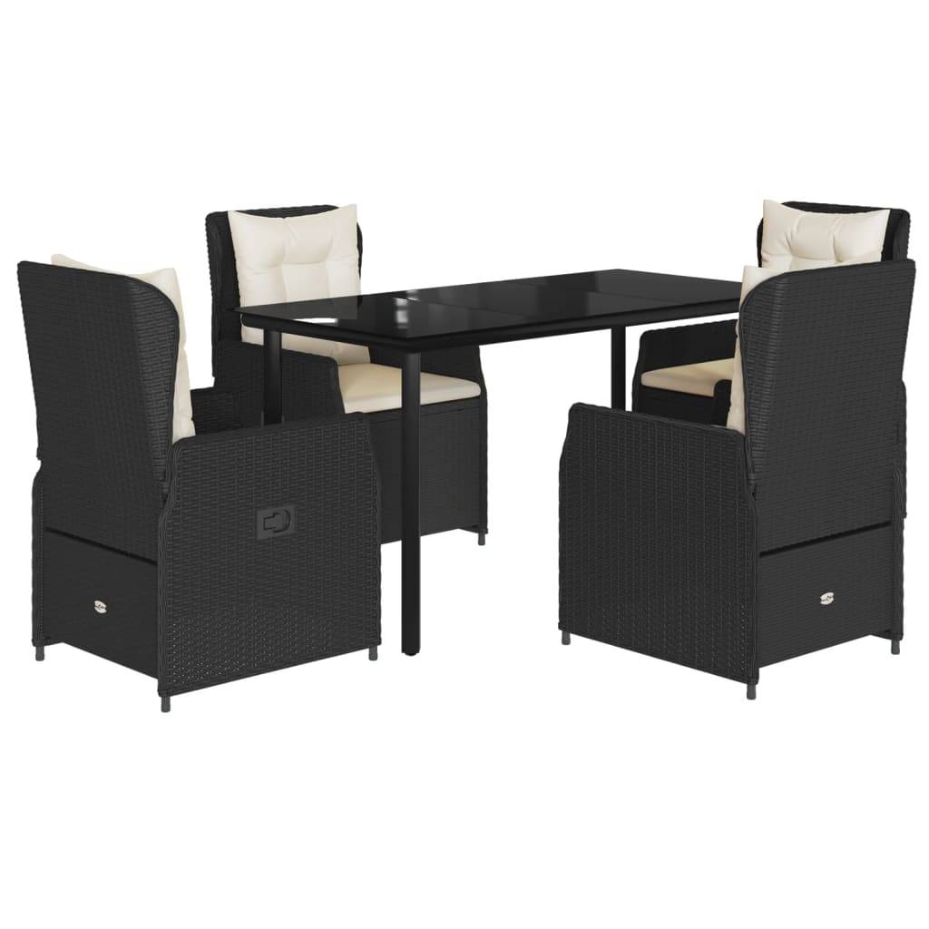 vidaXL 5-tlg. Garten-Essgruppe mit Kissen Schwarz Poly Rattan