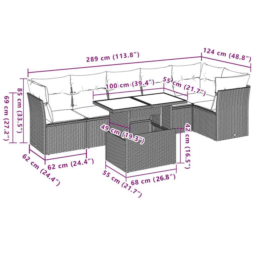 vidaXL 7-tlg. Garten-Sofagarnitur mit Kissen Schwarz Poly Rattan