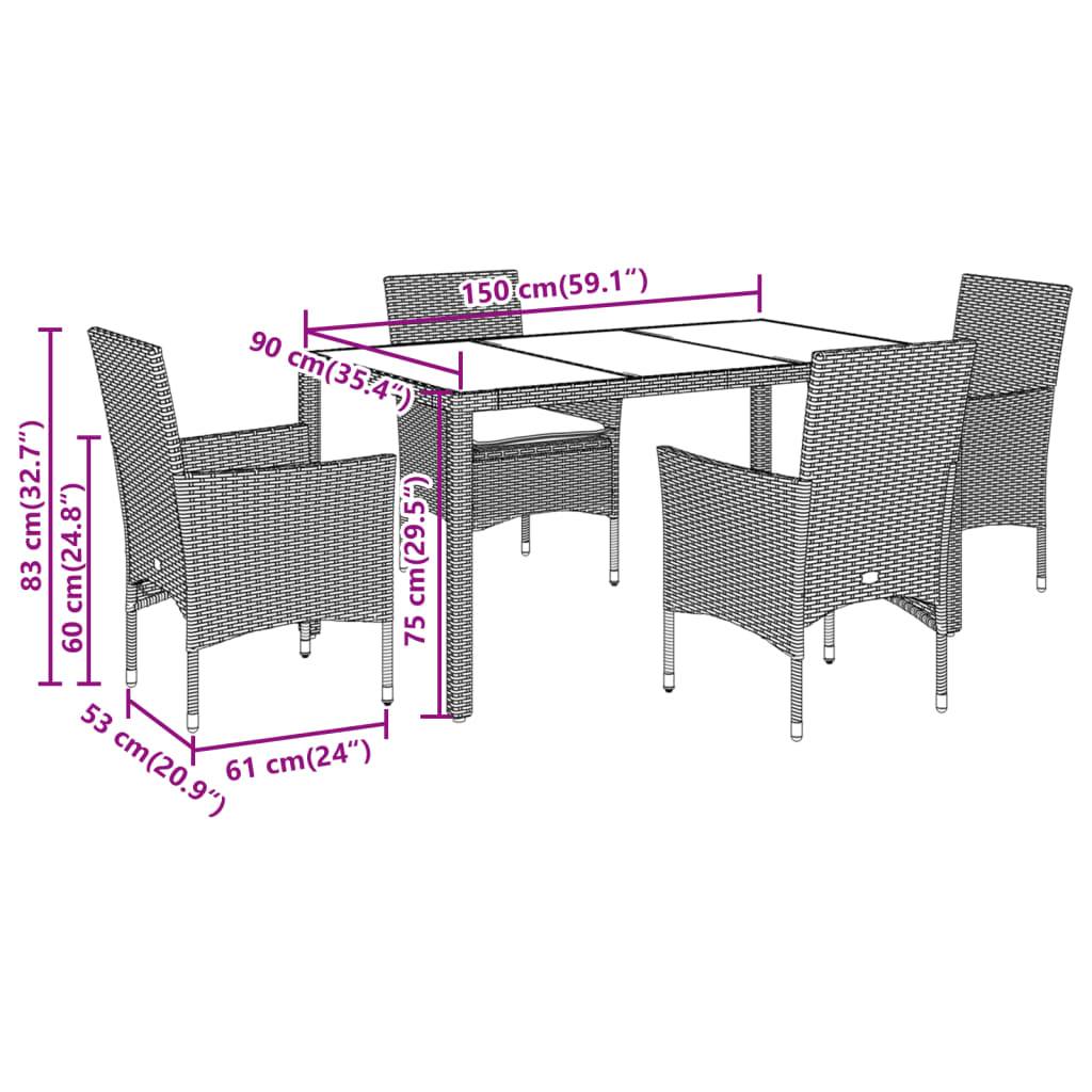vidaXL 5-tlg. Garten-Essgruppe mit Kissen Schwarz Poly Rattan Akazie