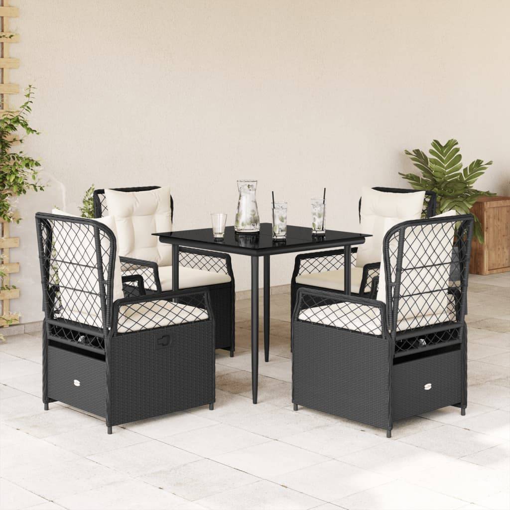 vidaXL 5-tlg. Garten-Essgruppe mit Kissen Schwarz Poly Rattan