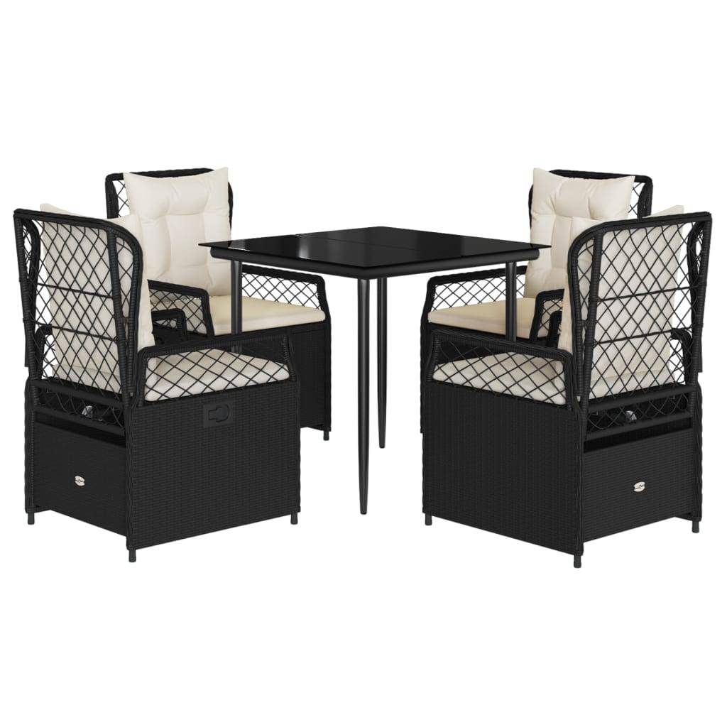 vidaXL 5-tlg. Garten-Essgruppe mit Kissen Schwarz Poly Rattan