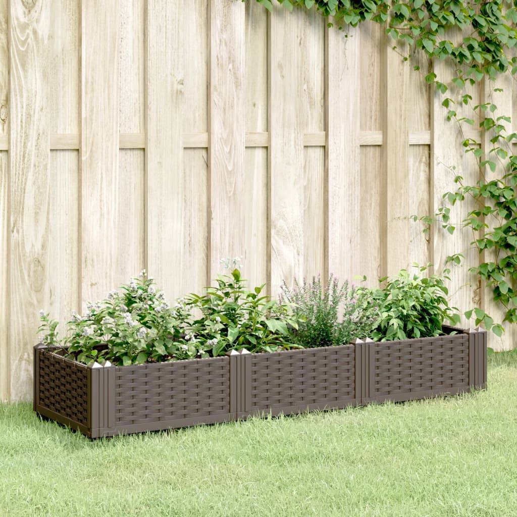 vidaXL Pflanzkasten mit Erdspießen Braun 125x40x28,5 cm PP