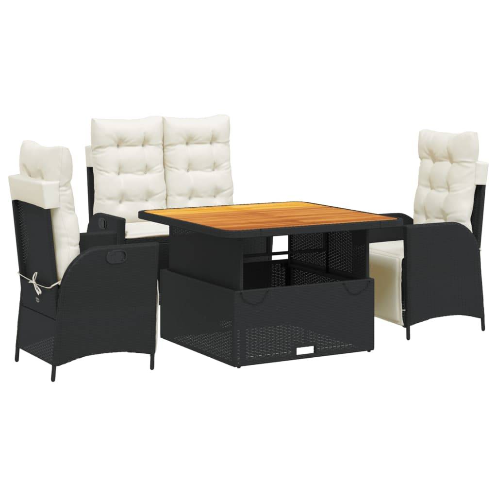 vidaXL 4-tlg. Garten-Essgruppe mit Kissen Schwarz Poly Rattan