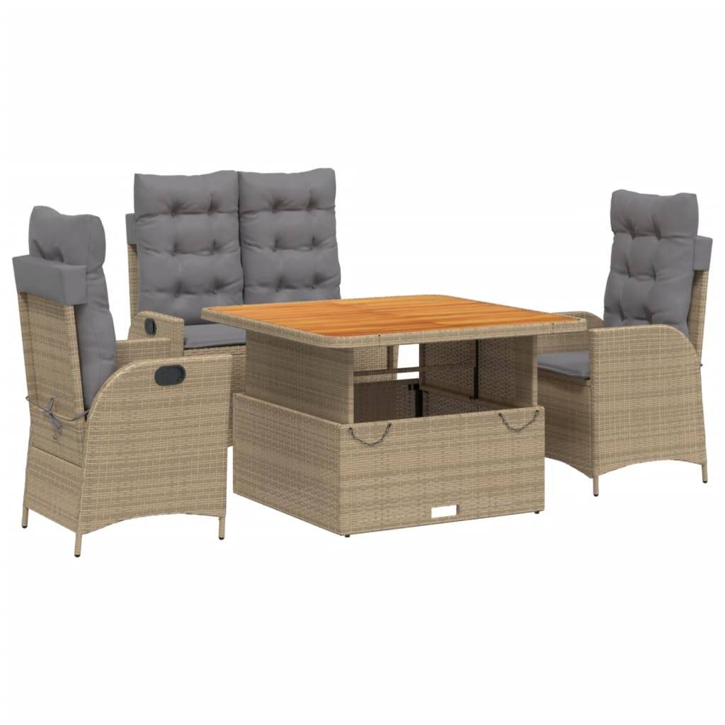 vidaXL 4-tlg. Garten-Essgruppe mit Kissen Beige Poly Rattan