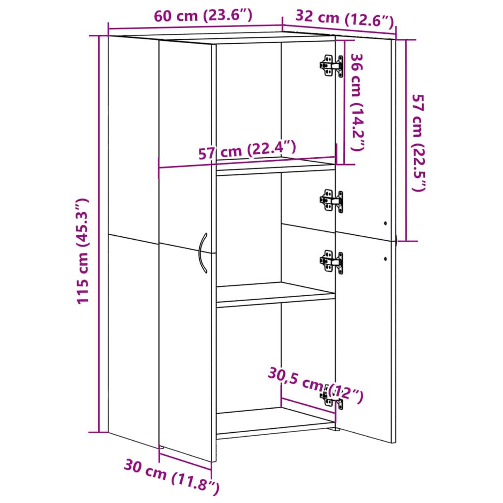 vidaXL Aktenschrank Grau Sonoma 60x32x115 cm Holzwerkstoff