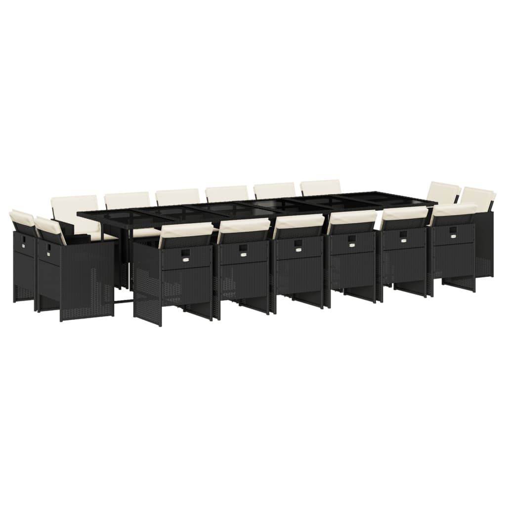 vidaXL 17-tlg. Garten-Essgruppe mit Kissen Schwarz Poly Rattan