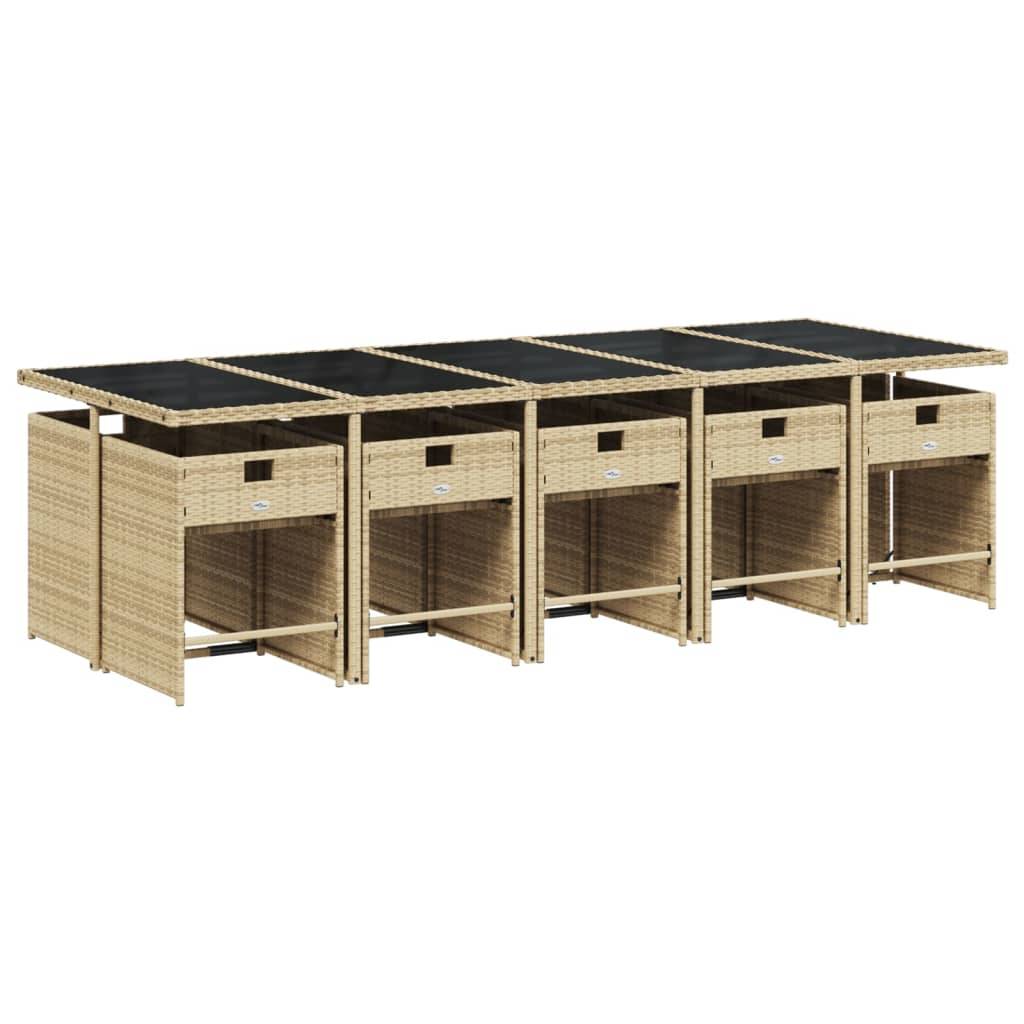 vidaXL 11-tlg. Garten-Essgruppe mit Kissen Beige Poly Rattan