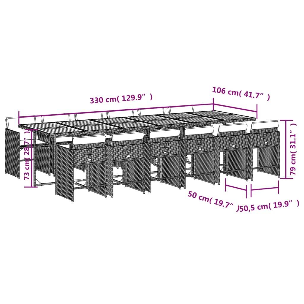 vidaXL 13-tlg. Garten-Essgruppe mit Kissen Grau Poly Rattan