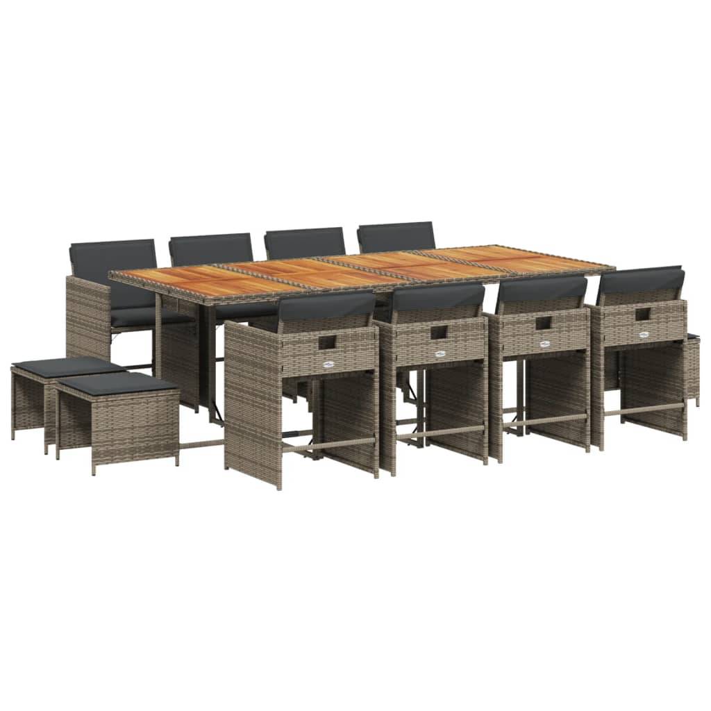 vidaXL 13-tlg. Garten-Essgruppe mit Kissen Grau Poly Rattan