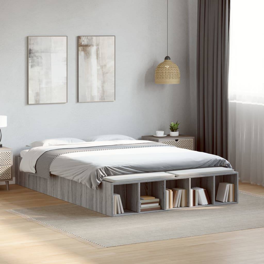 vidaXL Bettgestell Grau Sonoma 120x200 cm Holzwerkstoff