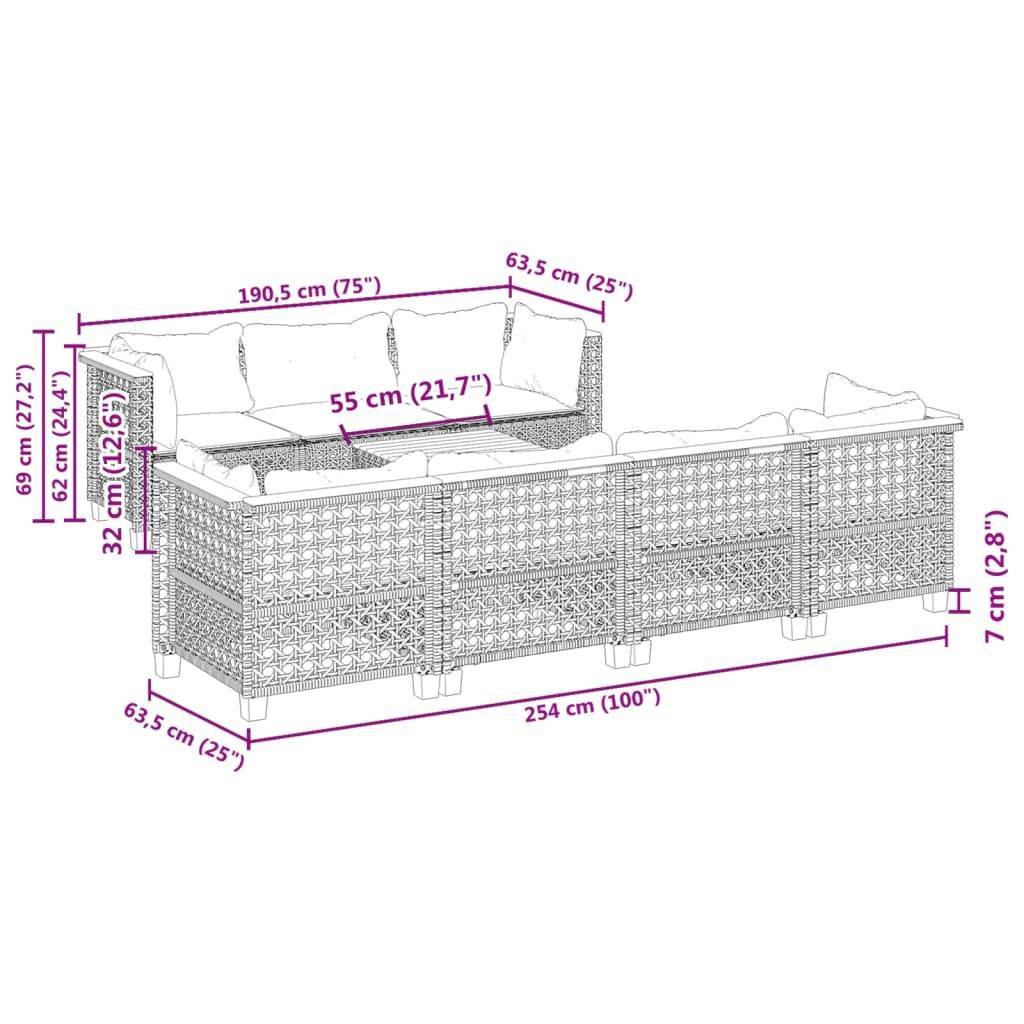 vidaXL 8-tlg. Garten-Sofagarnitur mit Kissen Schwarz Poly Rattan