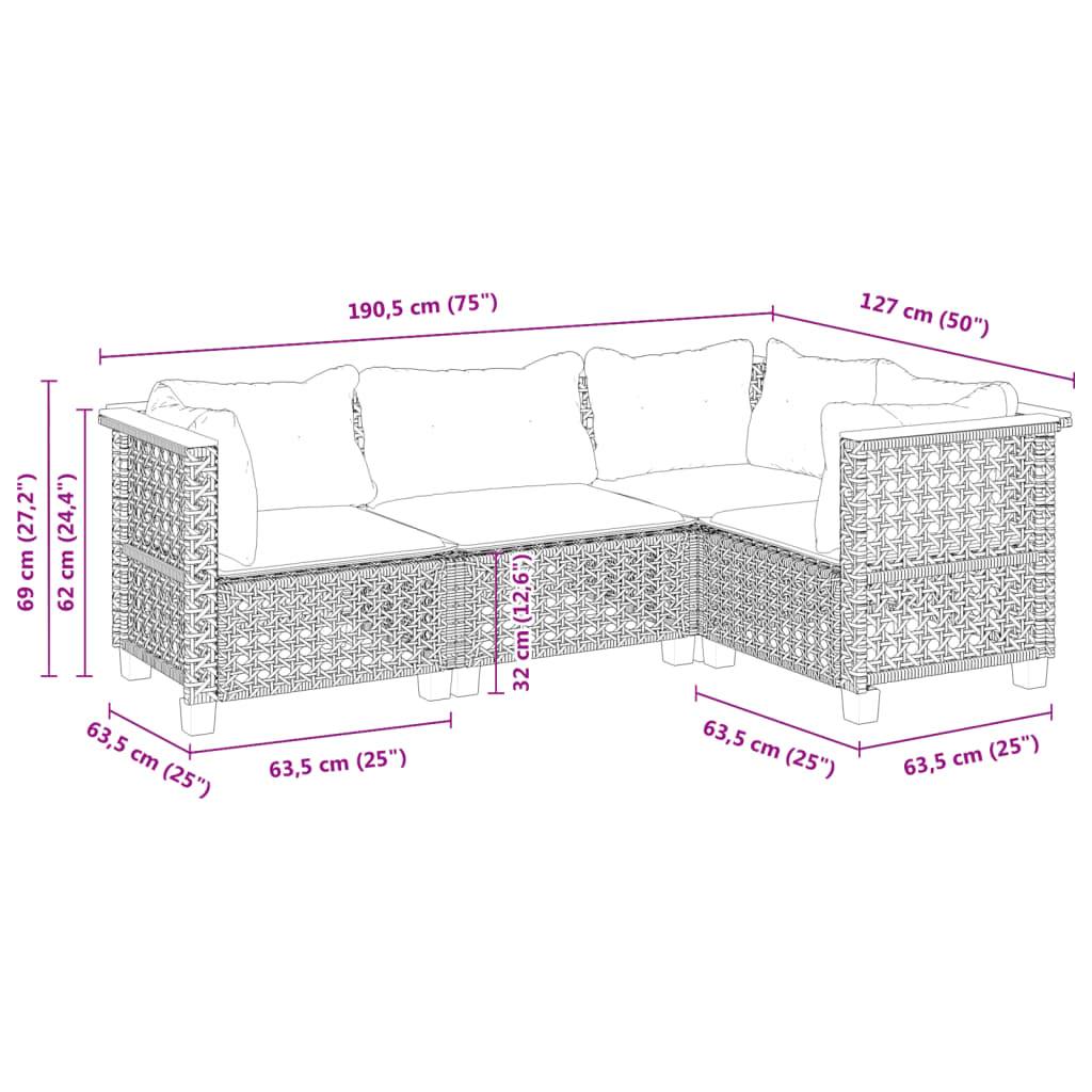 vidaXL 4-tlg. Garten-Sofagarnitur mit Kissen Grau Poly Rattan