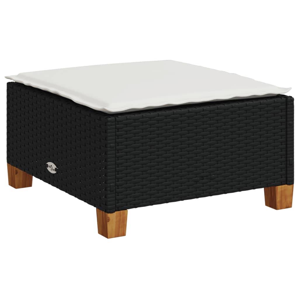 vidaXL Gartenhocker mit Kissen Schwarz 63,5x56x32 cm Poly Rattan