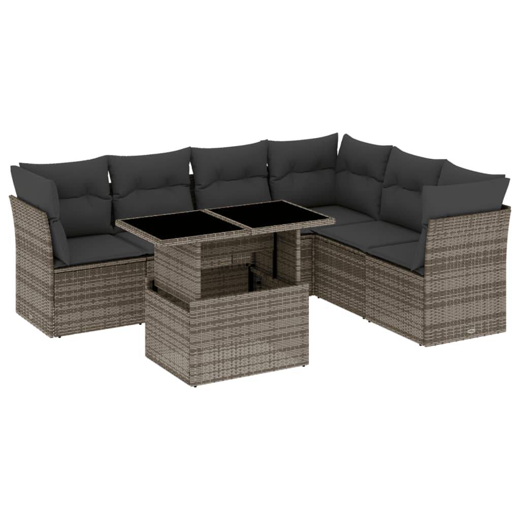 vidaXL 7-tlg. Garten-Sofagarnitur mit Kissen Grau Poly Rattan