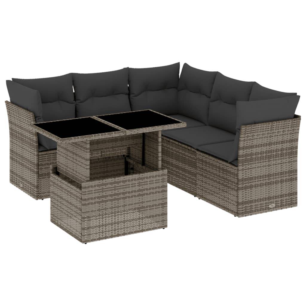 vidaXL 6-tlg. Garten-Sofagarnitur mit Kissen Grau Poly Rattan