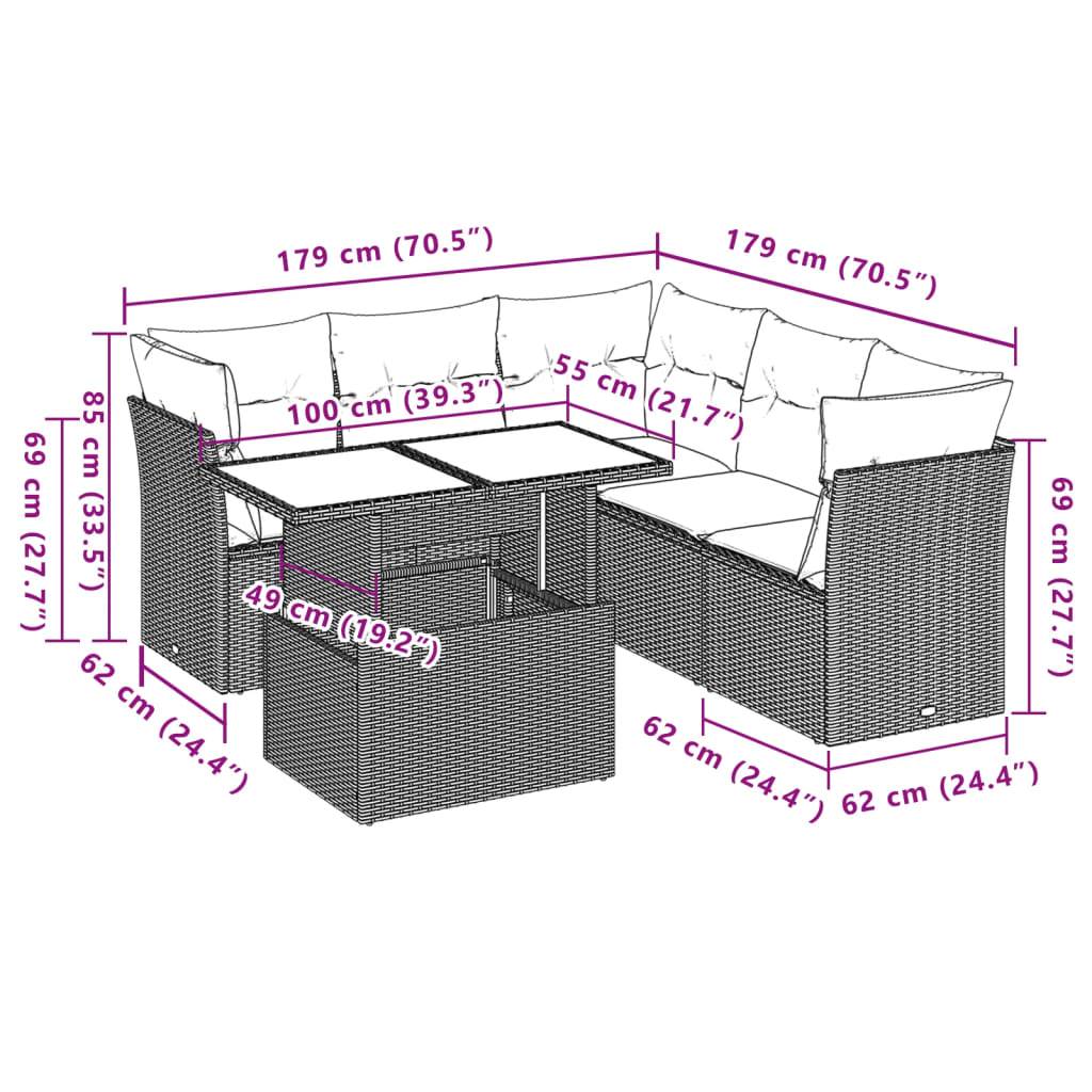 vidaXL 6-tlg. Garten-Sofagarnitur mit Kissen Braun Poly Rattan