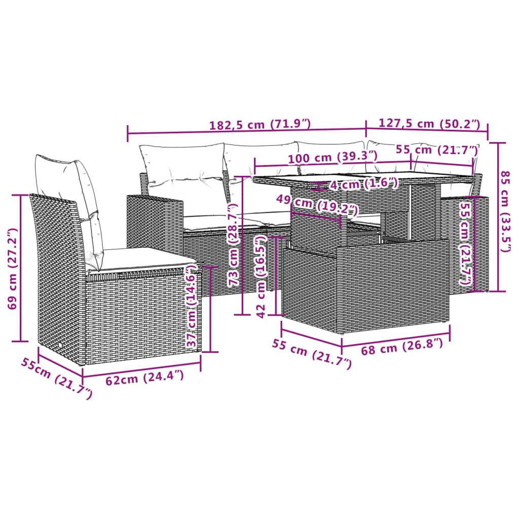vidaXL 6-tlg. Garten-Sofagarnitur mit Kissen Grau Poly Rattan