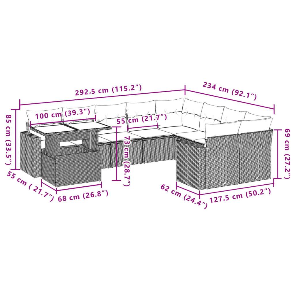 vidaXL 10-tlg. Garten-Sofagarnitur mit Kissen Grau Poly Rattan