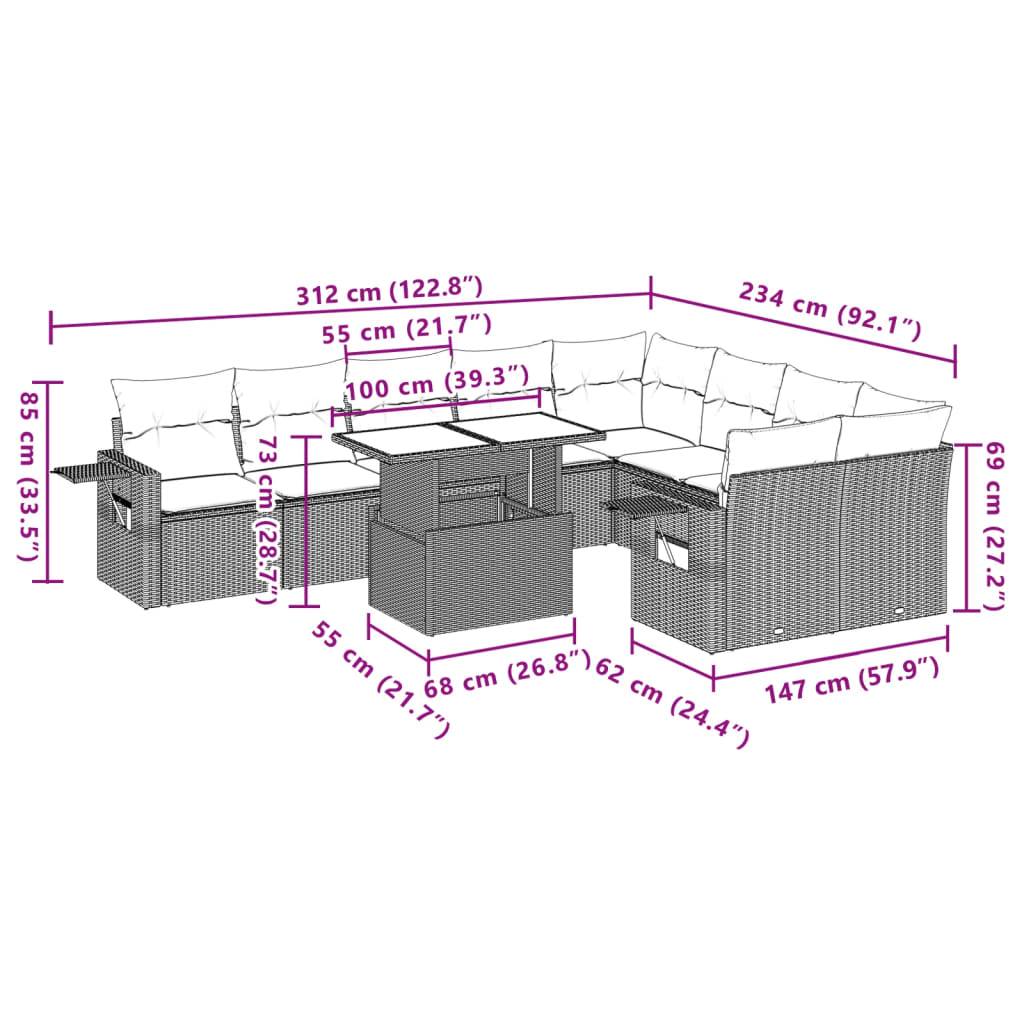 vidaXL 10-tlg. Garten-Sofagarnitur mit Kissen Grau Poly Rattan