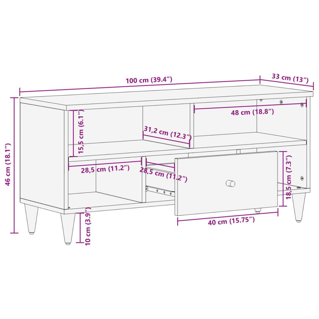 vidaXL TV-Schrank 100x33x46 cm Massivholz Mango