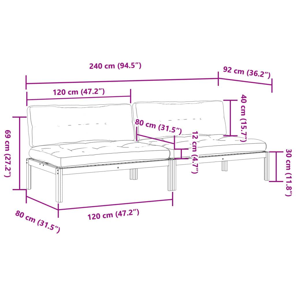 vidaXL Garten-Mittelsofas aus Paletten 2 Stk. mit Kissen Akazienholz