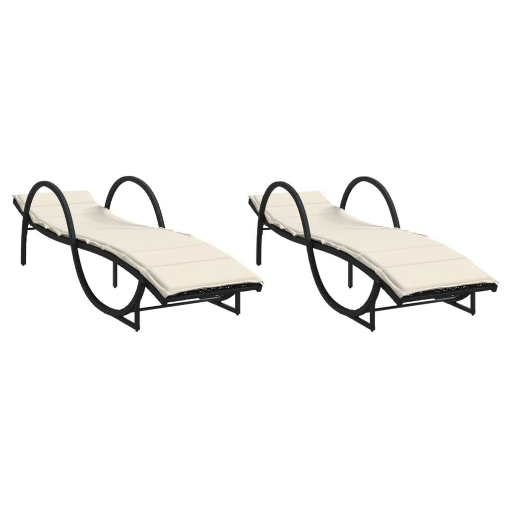 vidaXL Sonnenliegen 2 Stk. mit Auflagen Schwarz Poly Rattan