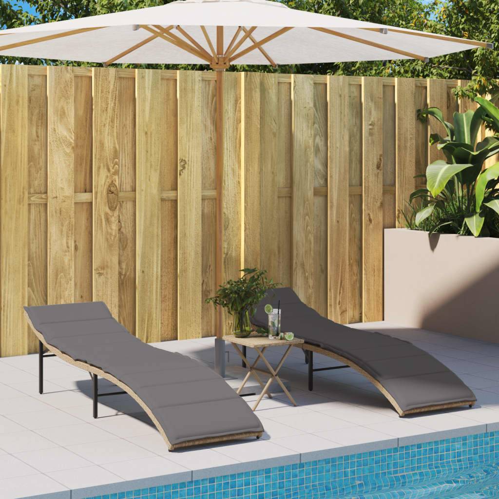 vidaXL Sonnenliege mit Kissen Beige 55x199x50 cm Poly Rattan