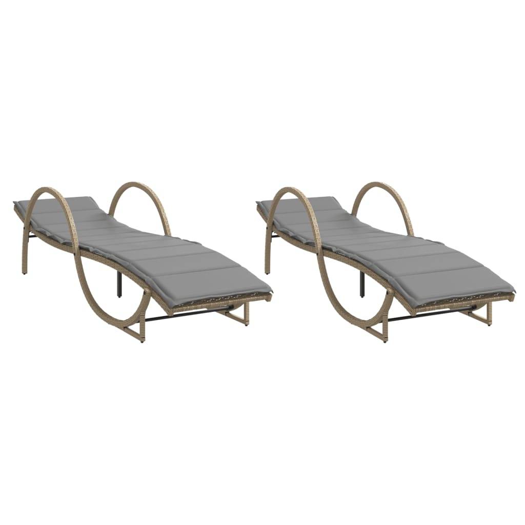 vidaXL Sonnenliegen 2 Stk. mit Auflagen Beige Poly Rattan