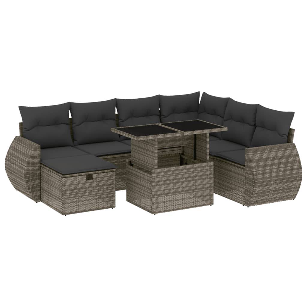 vidaXL 8-tlg. Garten-Sofagarnitur mit Kissen Grau Poly Rattan
