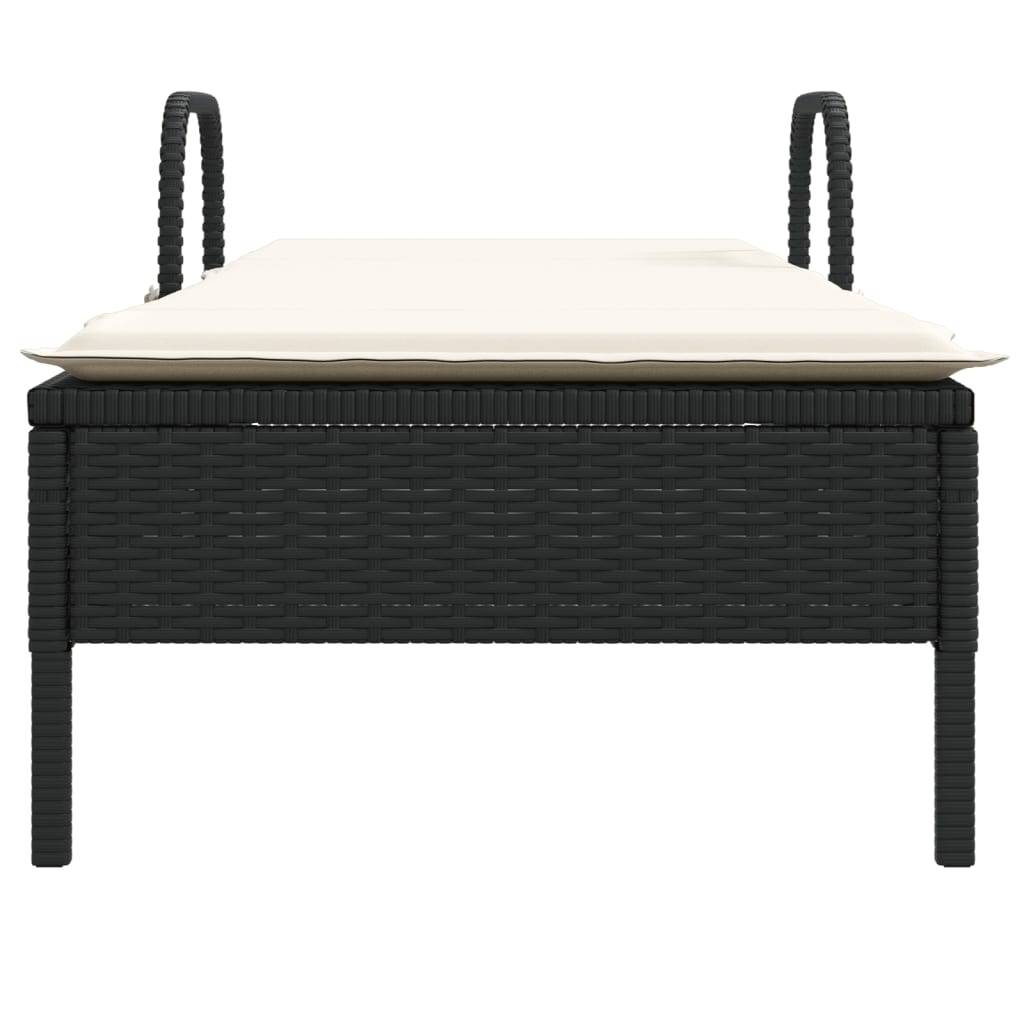 vidaXL Sonnenliege mit Rollen und Auflage Schwarz Poly Rattan