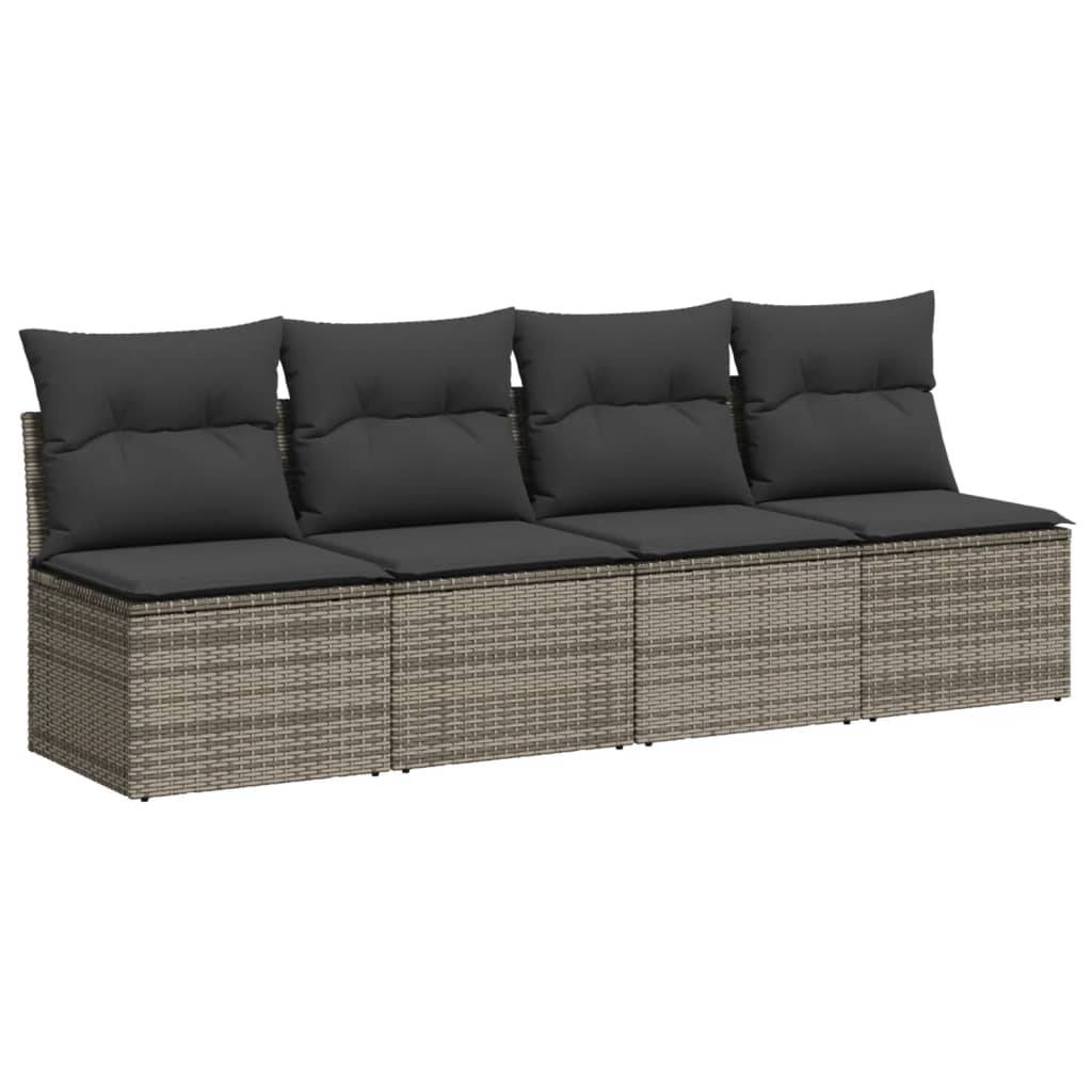 vidaXL 9-tlg. Garten-Sofagarnitur mit Kissen Grau Poly Rattan
